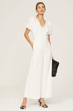 CLUB MONACO Women's White Short Sleeve V-Neck Textures Tie Back Jumpsuit Size 8